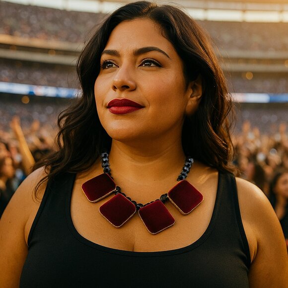 Vintage Japanese Velvet Square Faceted Beaded Necklace Geometric Fuzzy Delicate - Picture 2 of 13